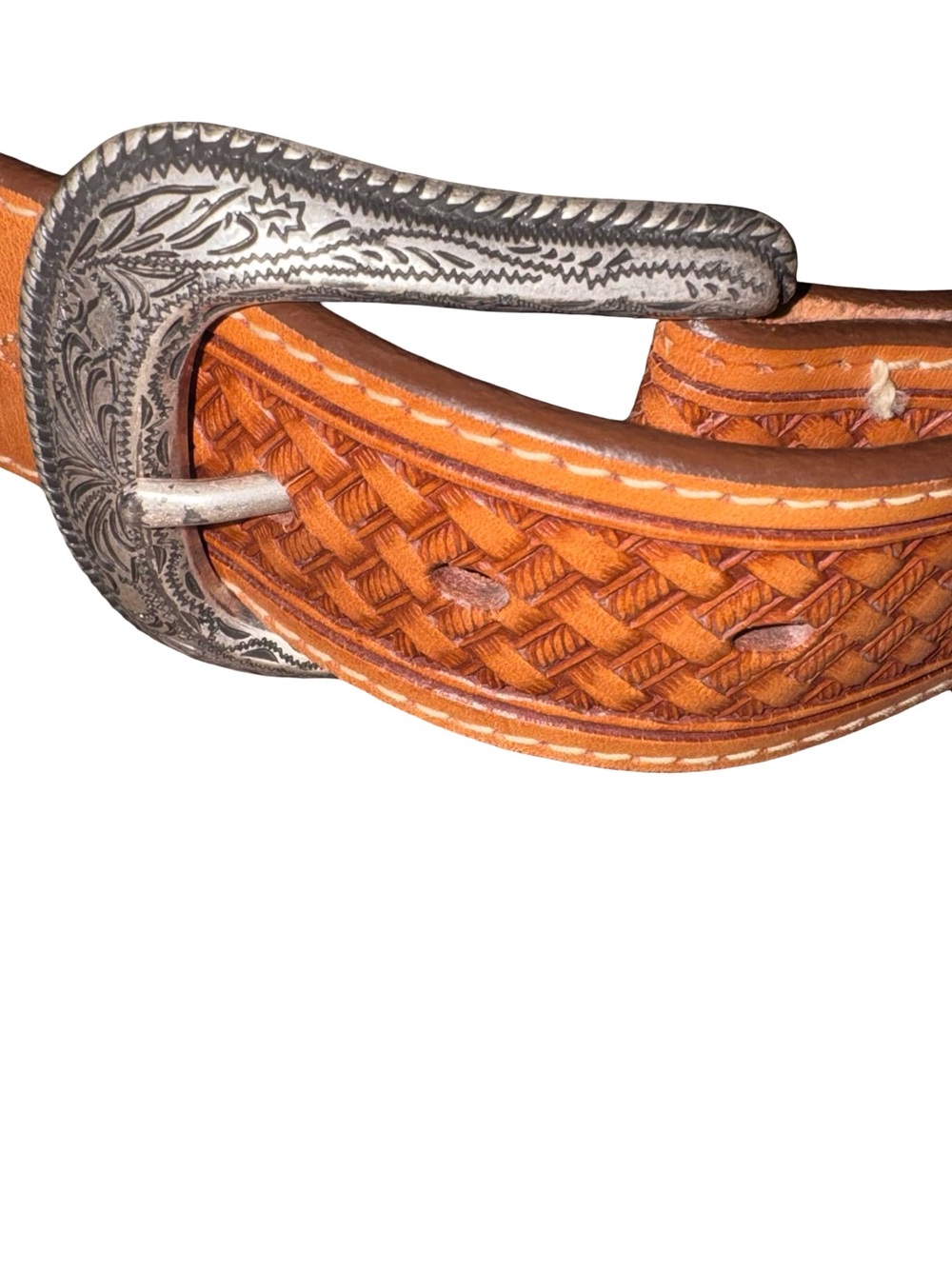 Silver Creek Collection Western Leather Belt Basketweave Tooled Brown Size 42 - Picture 4 of 6